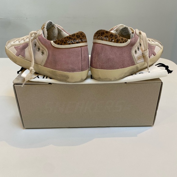 Golden Goose Superstar Sneaker Cream Antique Pink Suede/Leopard sz 37 New in Box - Picture 10 of 17